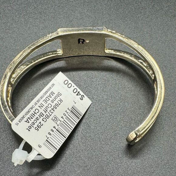 Rachel Roy Beautiful Gold Tone With Black Stone Cuff Bracelet - Picture 4 of 6